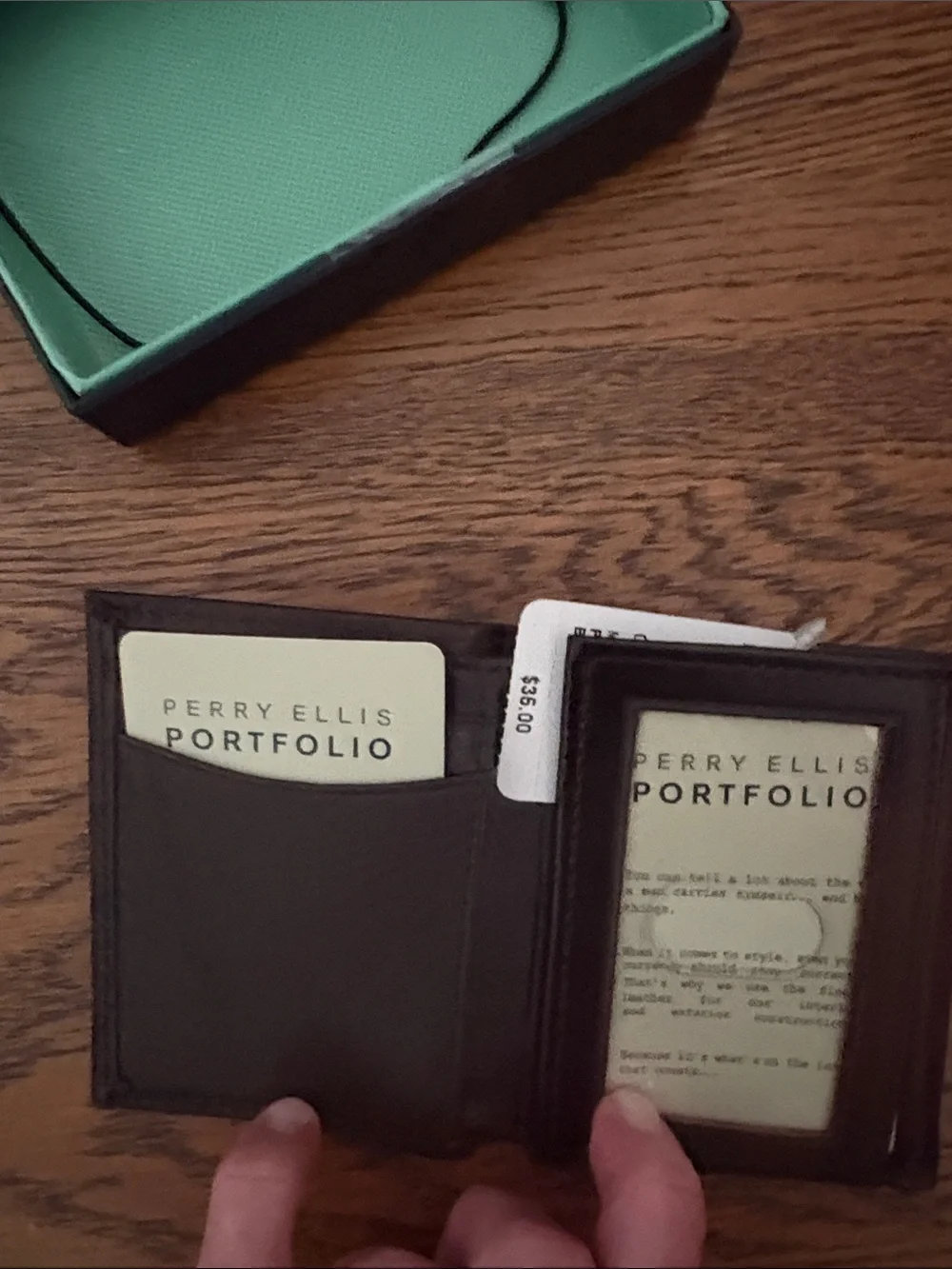 Perry Ellis Portfolio Slim Leather Wallet- Dark Brown